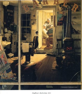 Norman Rockwell Painting - shuffleton s barbershop 1950 Norman Rockwell